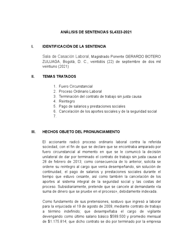 Análisis de Sentencias SL4323-2021 | PDF | Sentencia (ley) | Ley Pública
