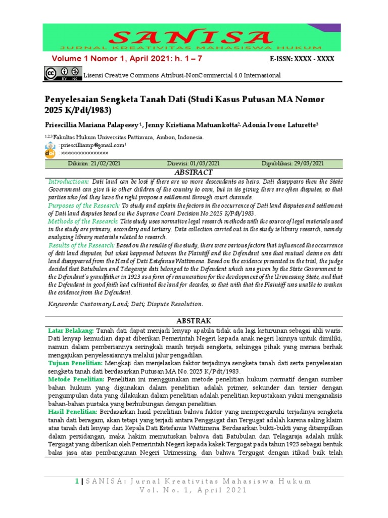 Analysis of Factors Causing Dati Land Disputes and Dispute Resolution