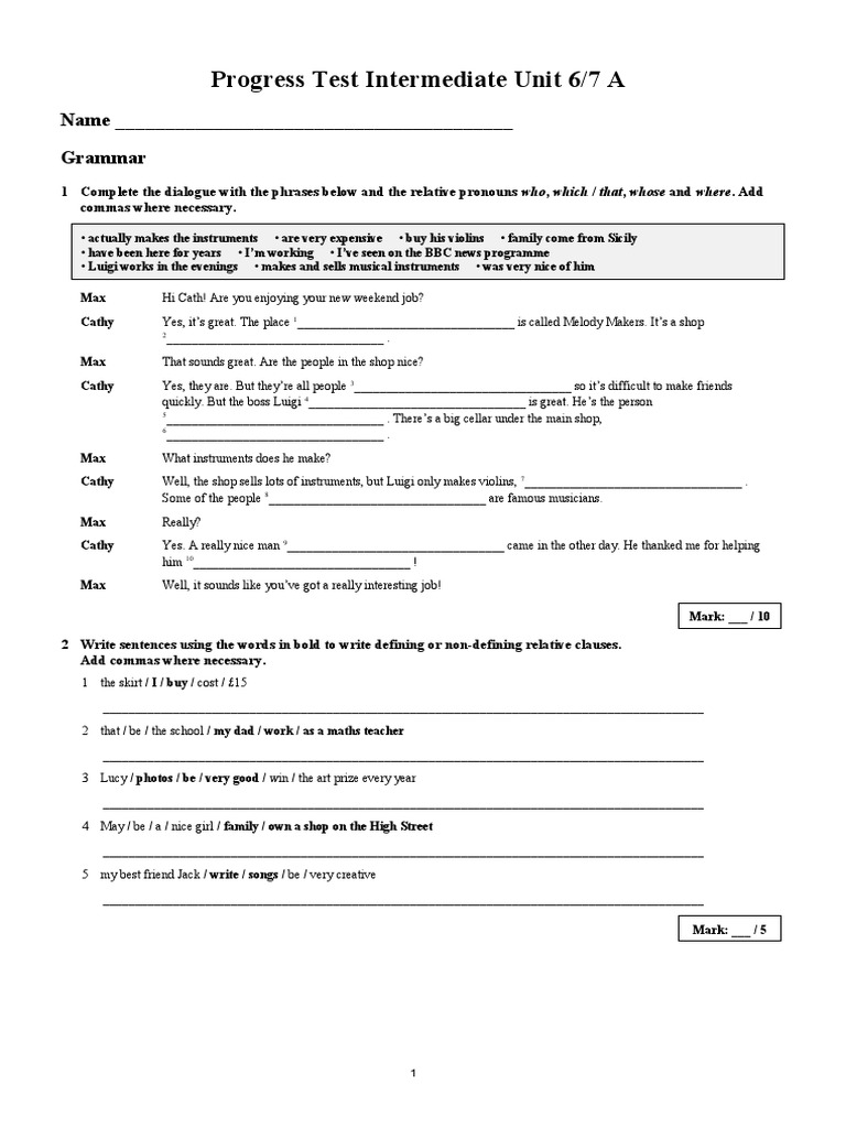 Unit 6 Progress Test Overview | PDF