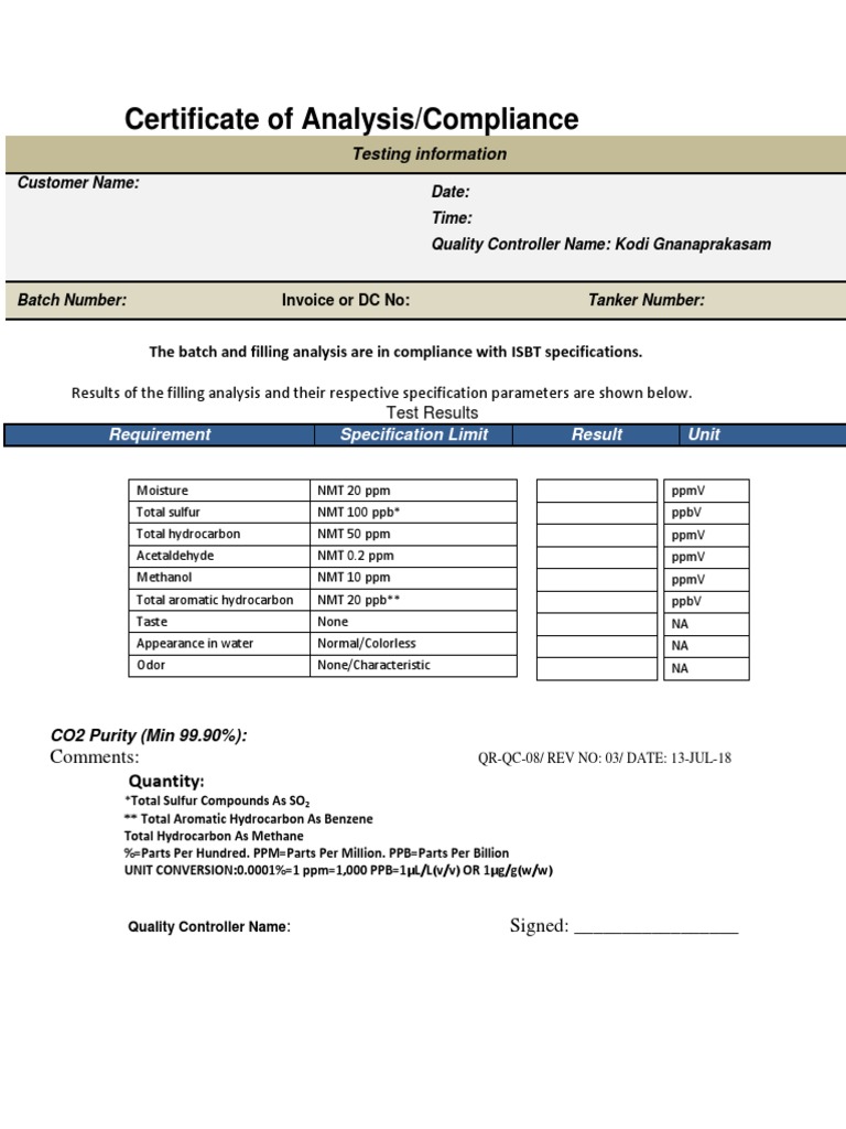 Pepsico COA Word Doc NLM PDF