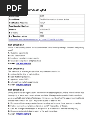 CISA Exam Questions Overview 2022 | PDF | Public Key Cryptography