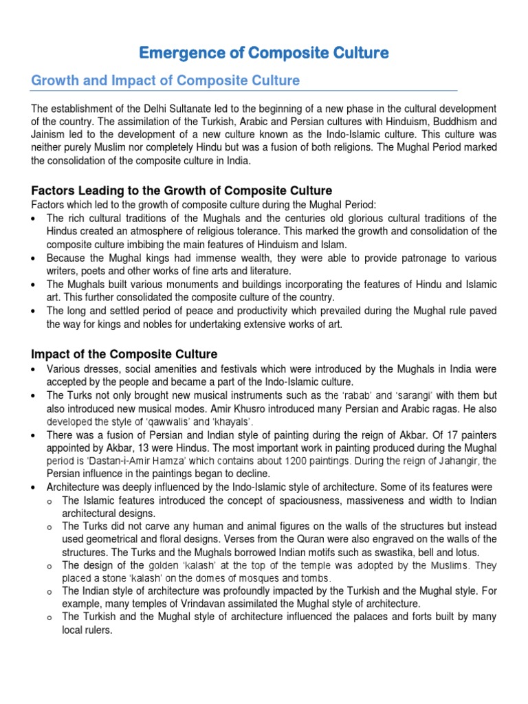 Emergence of Composite Culture in India | PDF | Sufism | Bhakti Movement