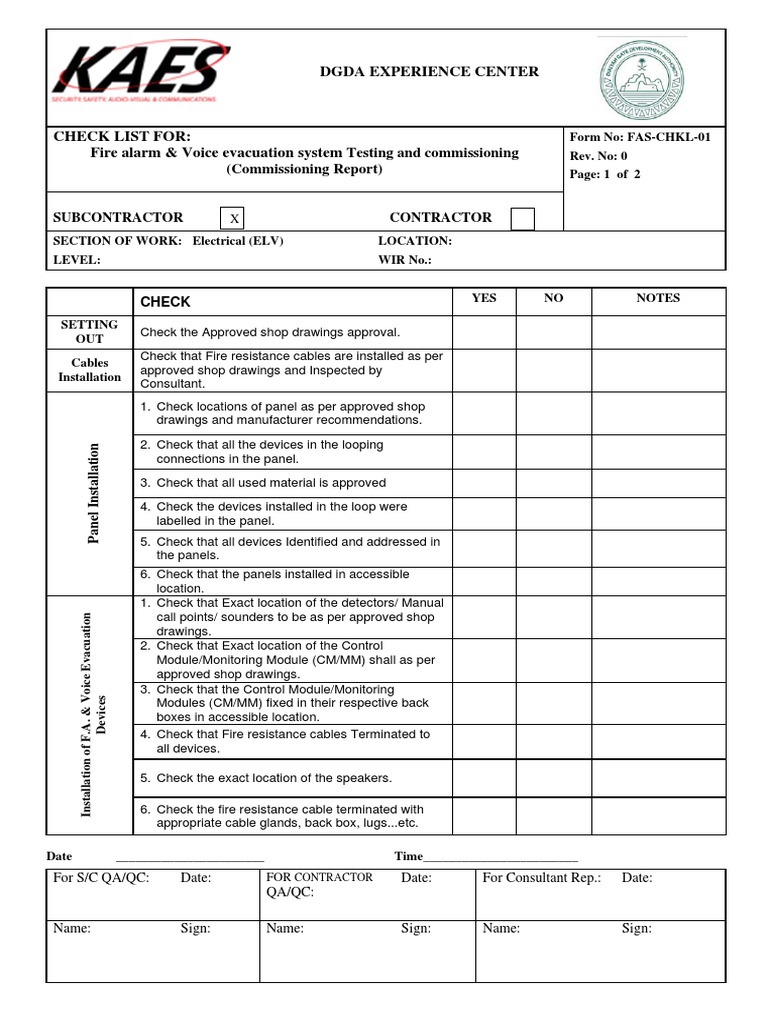Fire Alarm System Testing Checklist | PDF | Electricity | Building ...