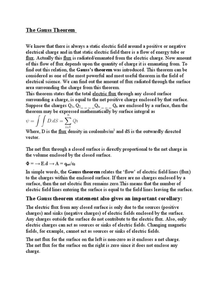 The Gauss Theorem Download Free Pdf Flux Electric Field