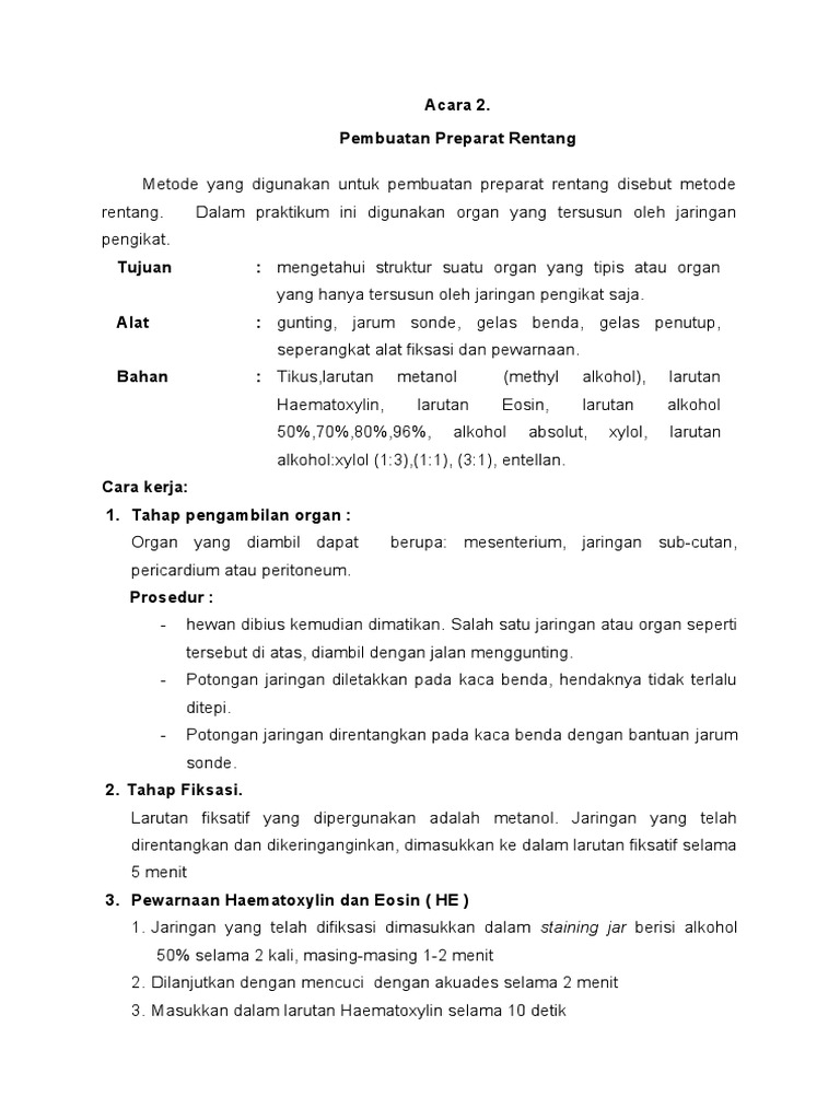 Metode Pembuatan Preparat Rentang Histologi | PDF | Sains & Matematika