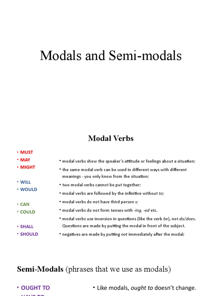 Modals and Semi-Modals | PDF | Language Mechanics | Linguistic Typology