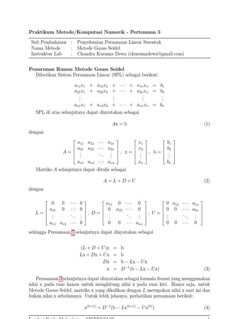 Praktikum Metode Dumerik Pertemuan 5 Metode Gauss Seidel