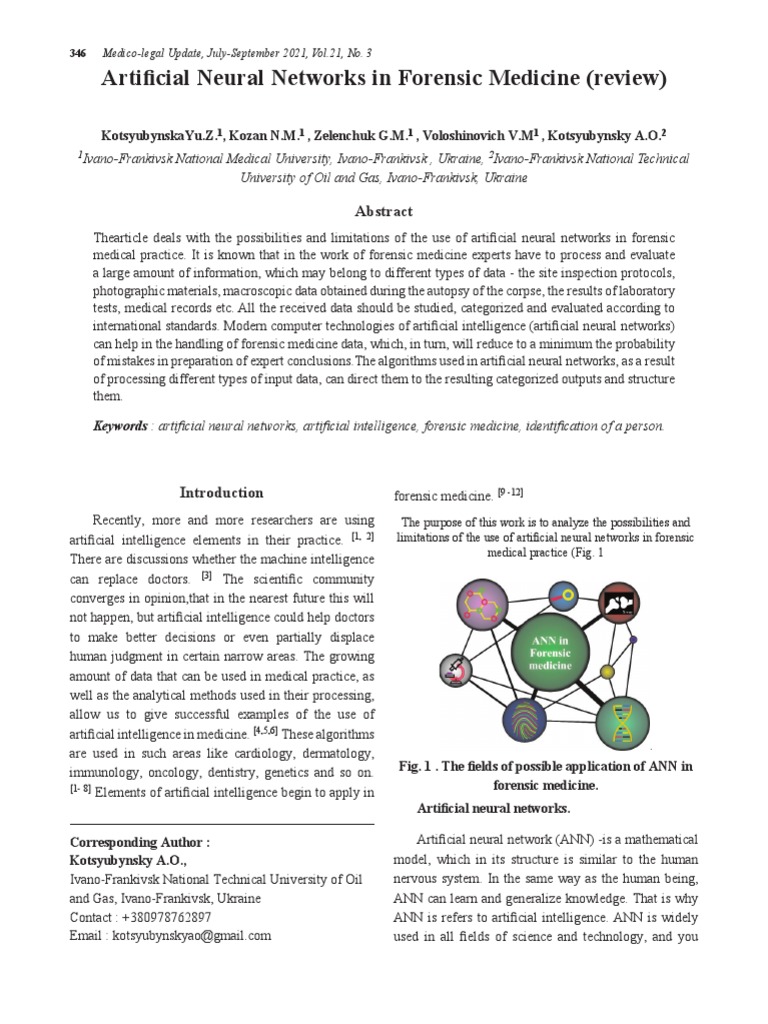 Artifical Neural Network in Forensic Medicine | PDF | Artificial ...