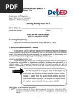 English 7 Activity Sheet Quarter 4 MELC 1 Features of Academic Text