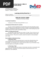 Learning Activity Sheet No. 8: English 7 Activity Sheet Quarter 4 MELC 8 Compose An Informative Essay