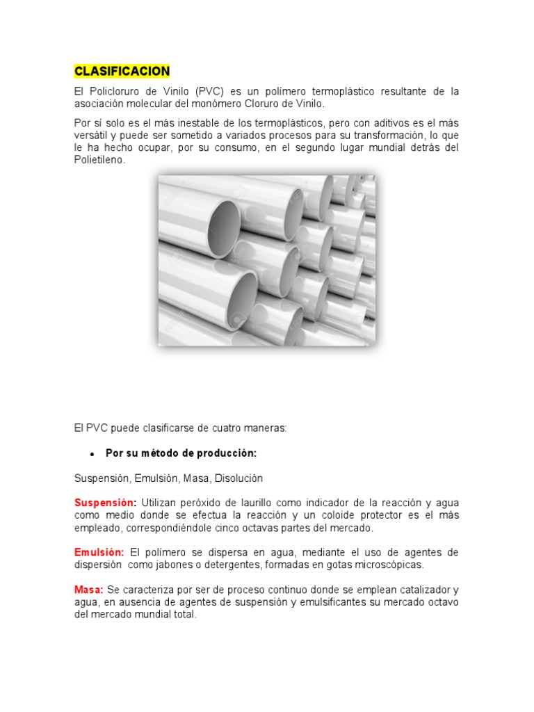 Propiedades y clasificación del Policloruro de Vinilo (PVC) PDF