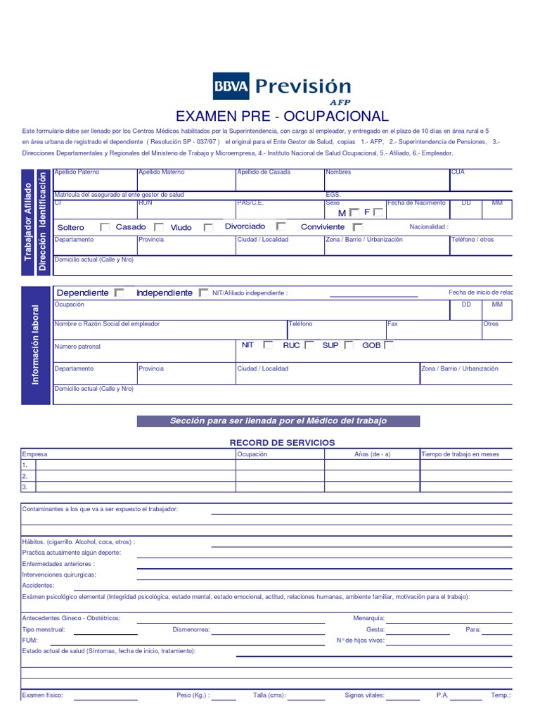 Examen Preocupacional | PDF | Escoliosis | Salud mental
