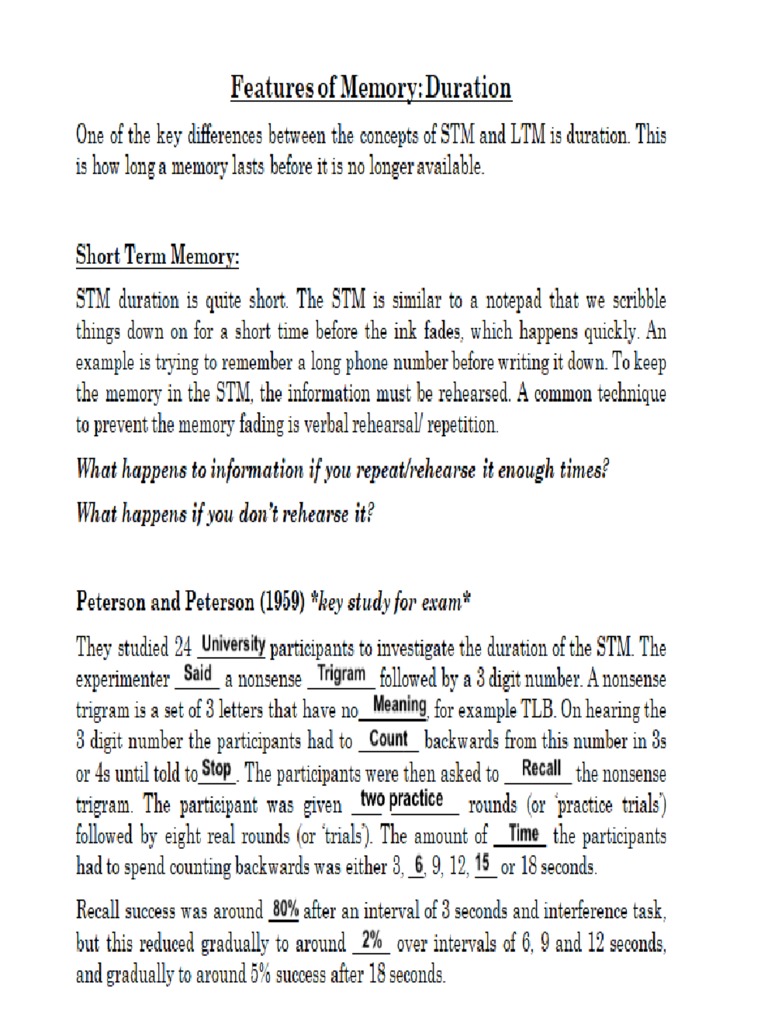 Features of Memory-Duration | PDF
