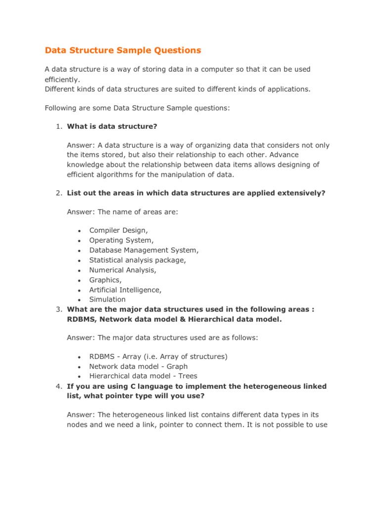 Data Structure Sample Questions | PDF