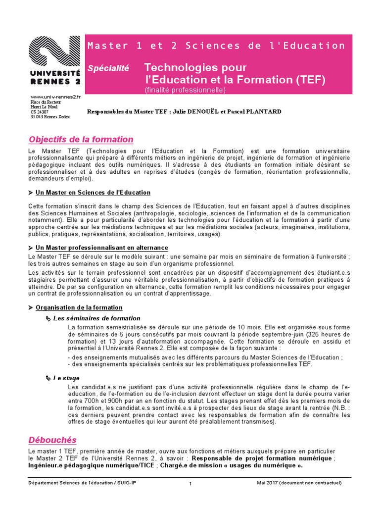 Master TEF : Formation en alternance à Rennes | PDF | Pédagogie | Science