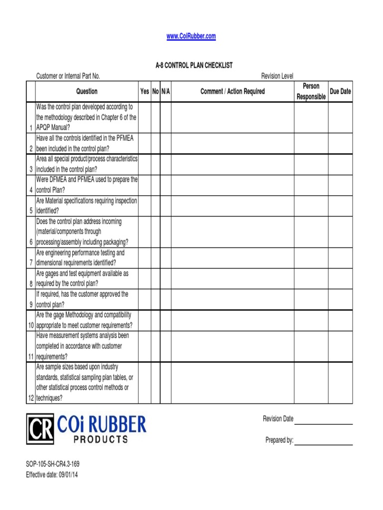 A 8 Control Plan Checklist | PDF
