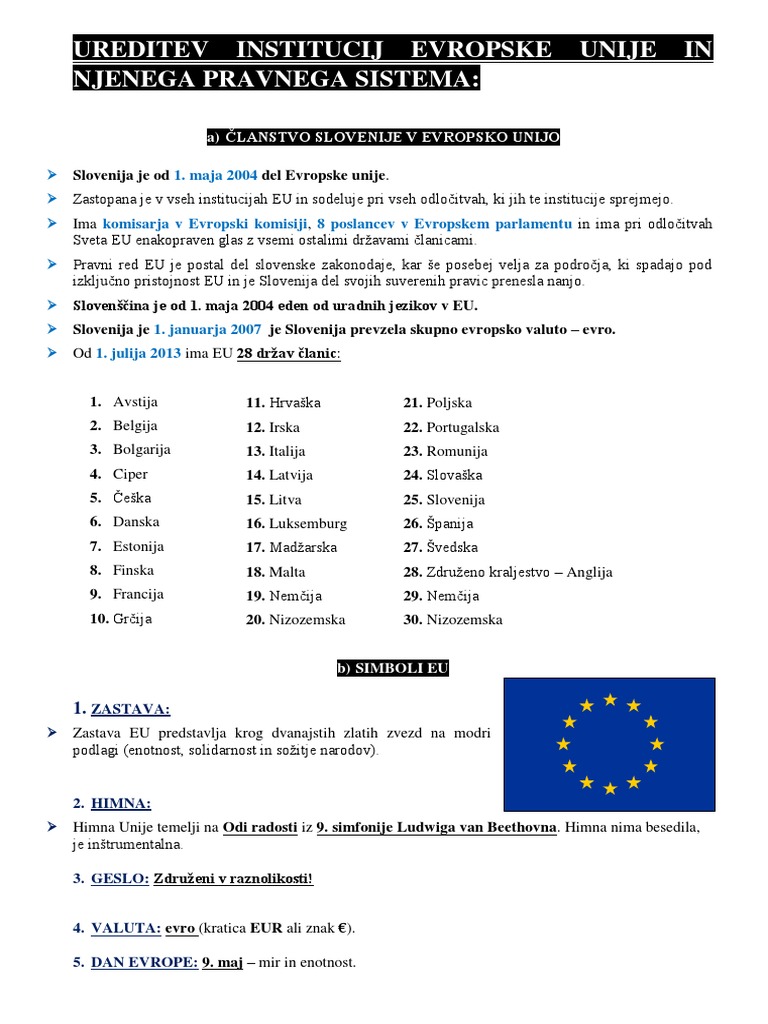Ureditev Institucij Eu in Njenega Pravnega Sistema 2020 | PDF