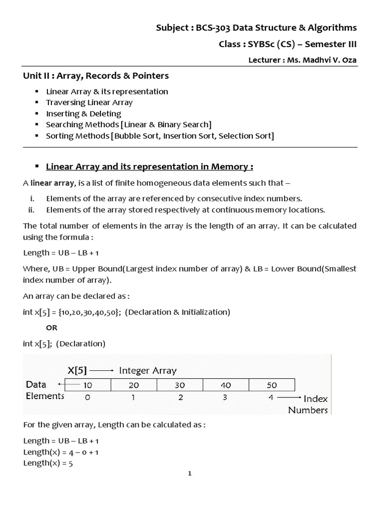 Dsa Unit Ii Notes Pdf Array Data Structure Pointer Computer