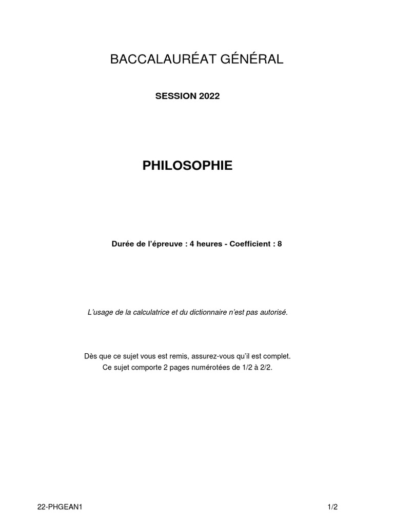 Correction Sujet Amerique Du Nord 2022 BAC 2022 Philosophie Amérique Du Nord | PDF