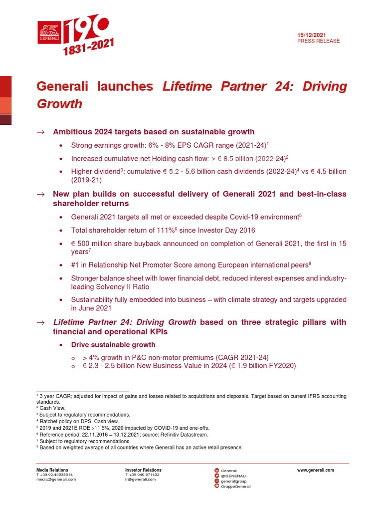 Generali Launches Lifetime Partner 24 Driving Growth PDF Sustainability Investing