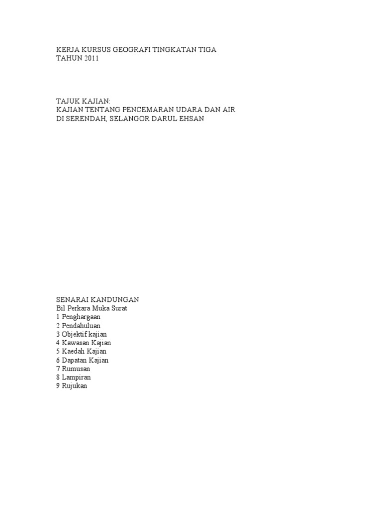Kerja Kursus Geografi Tingkatan Tiga
