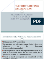 Homeopathic Writing Prescription: Prateeksha Naryani B.H.M.S. 1 Year ROLL NO. 2108557581045