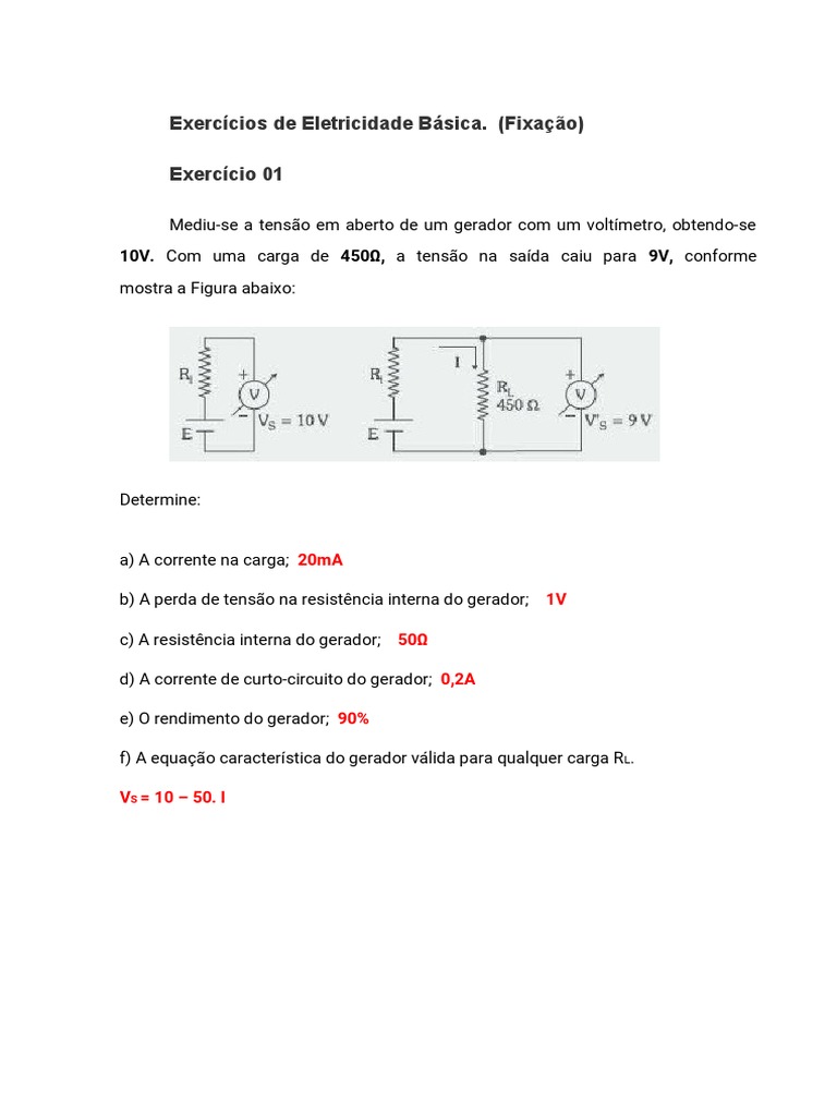 Exercícios de Eletricidade Básica | PDF | Corrente elétrica | Mecânica ...