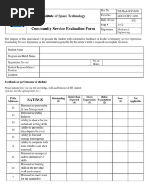Community Service Evaluation Form