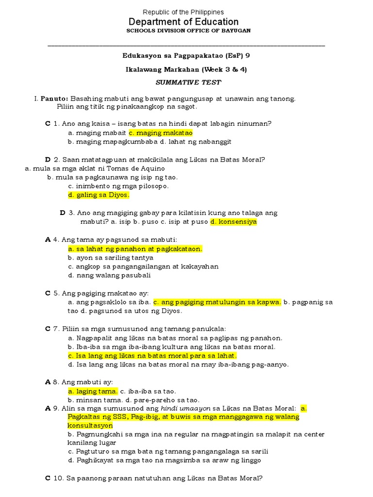 Summative Test Week 3 4 Quarter 2 | PDF