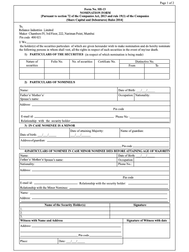 Form SH 13 | PDF
