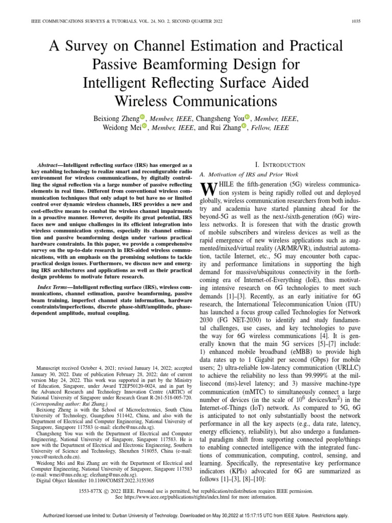 Survey on IRS in Wireless Communications | PDF | Duplex ...