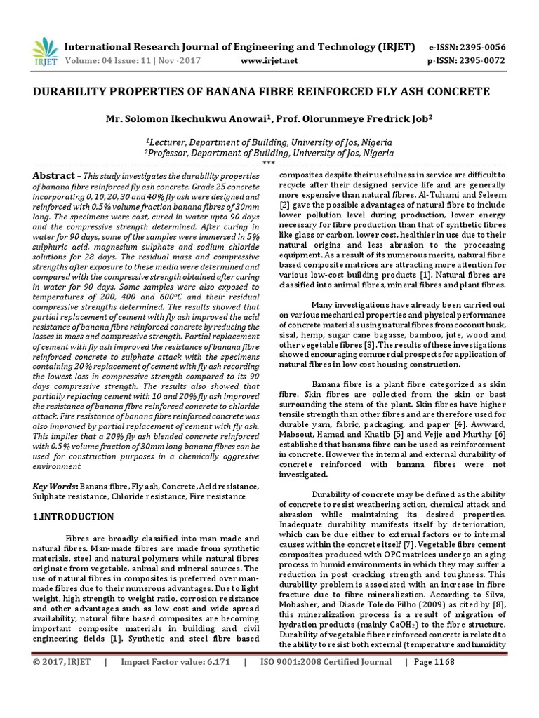 Durability Properties of Banana Fibre Re PDF Concrete Fly Ash