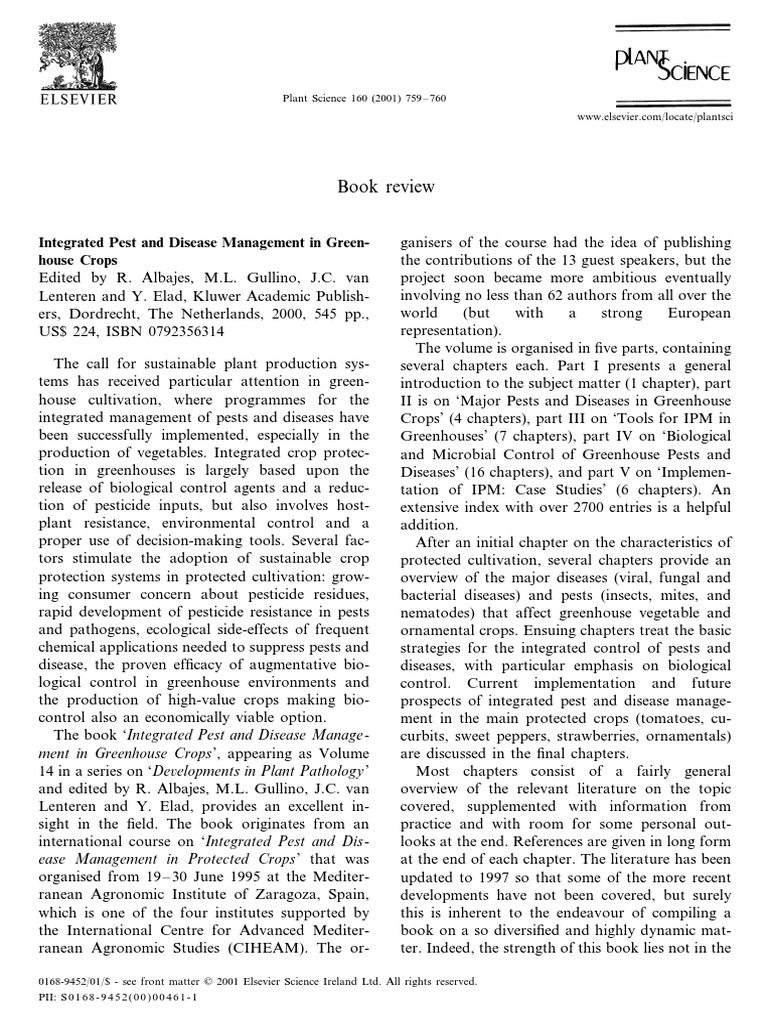 Integrated Pest and Disease Management in Greenhouse Crops | PDF | Pest ...