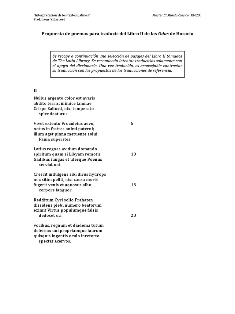 Poemas de Horacio para Traducir | PDF | Libros para adolescentes | Clásicos