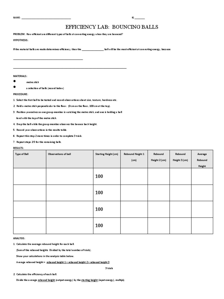 Bouncing Balls Energy Efficiency Lab | PDF