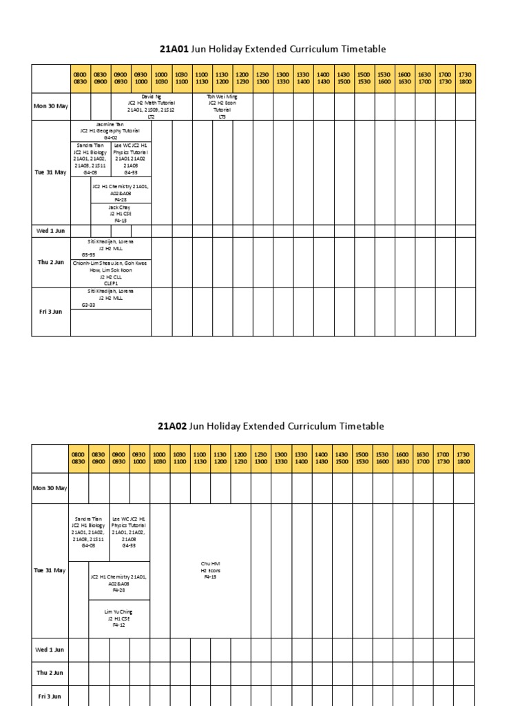 JPJC June Holiday Timetable 2023 | PDF