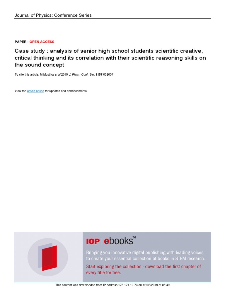High School Students' Scientific Skills Analysis | PDF | Critical ...