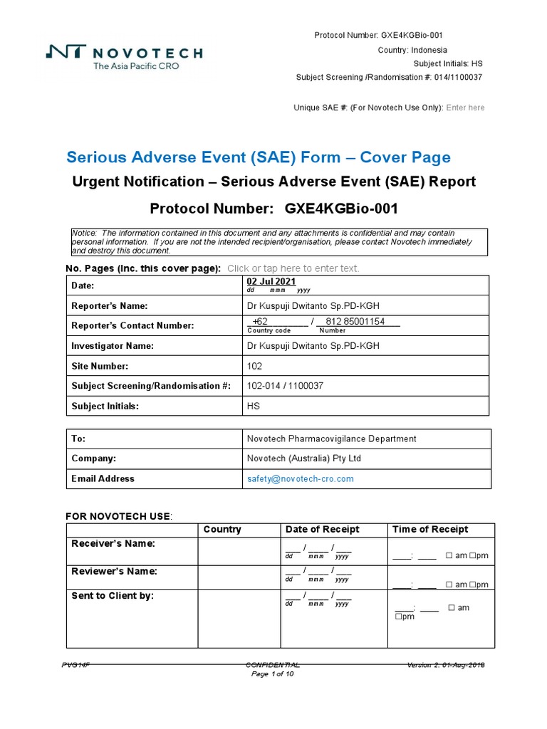 Serious Adverse Event Report Indonesia | PDF | Health Care | Medical ...