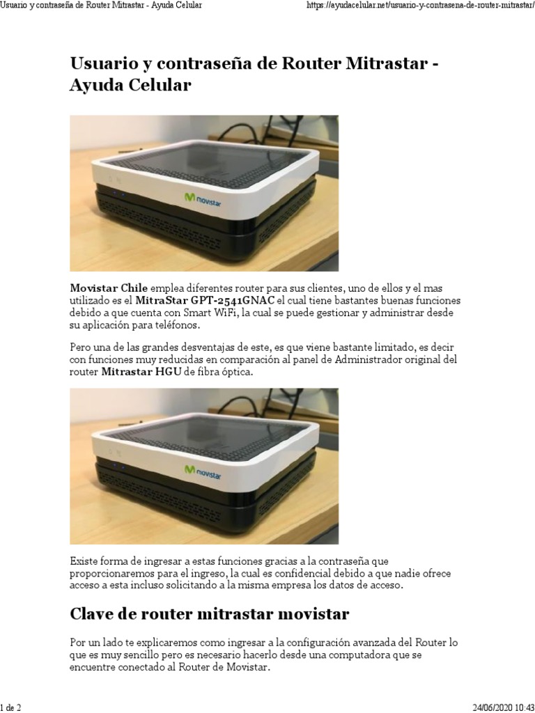 Usuario y contraseña de Router Mitrastar | PDF | Contraseña | Enrutador ...