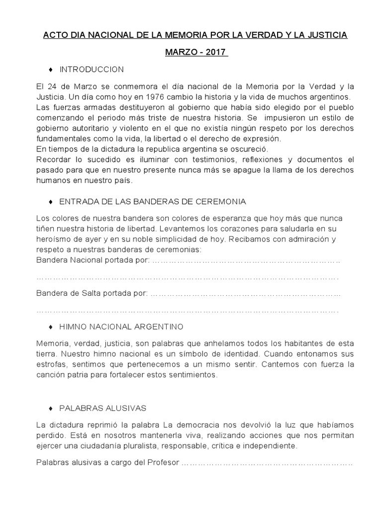 Acto por la Memoria y Justicia 2017 | PDF | Democracia | Ideologías ...