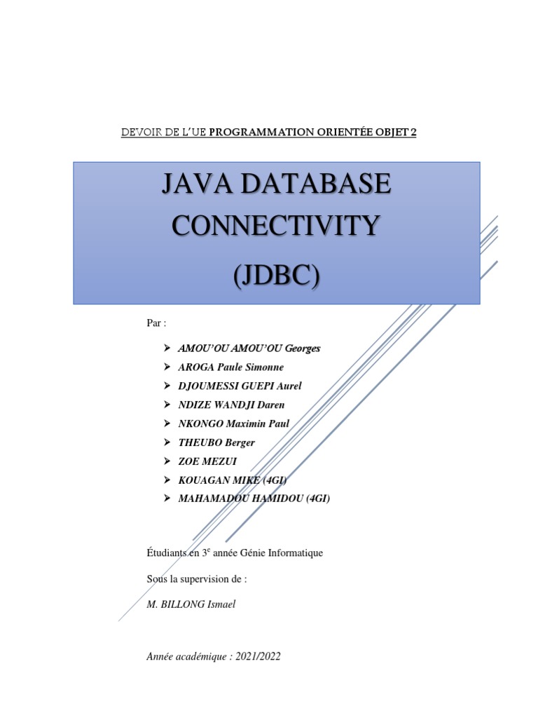 Intégration de JDBC en Java | PDF | Java (Langage de programmation ...