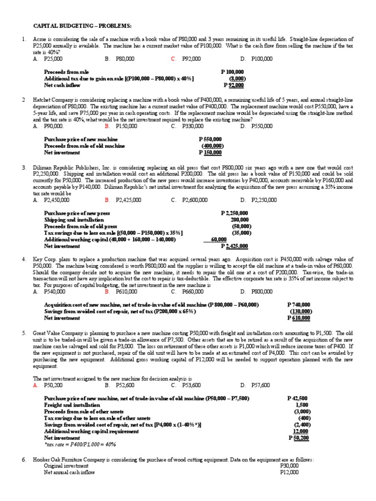 Capital Budgeting Analysis Problems | PDF | Depreciation | Taxes