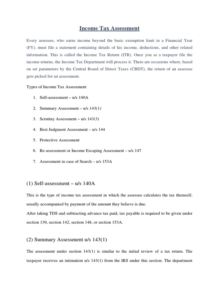 Income Tax Assessment Procedures Explained | PDF | Income Tax | Taxes