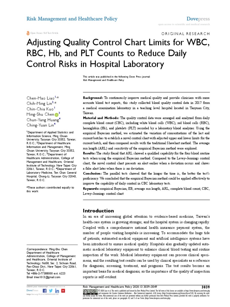 Adjusting Quality Control Chart Limits For WBC, RBC, HB, and PLT Counts ...