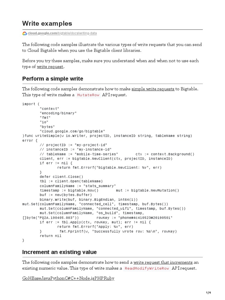 Write Examples BigTable | PDF | Data | Information Age