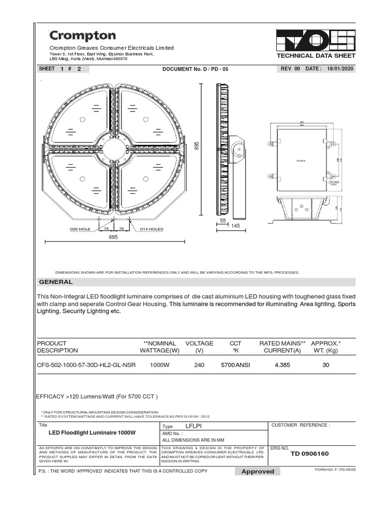 Technical Data Sheet: Crompton Greaves Consumer Electricals Limited ...