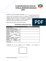Ficha de Inscripción de Lista de Candidatura Al Municipio Escolar 2013