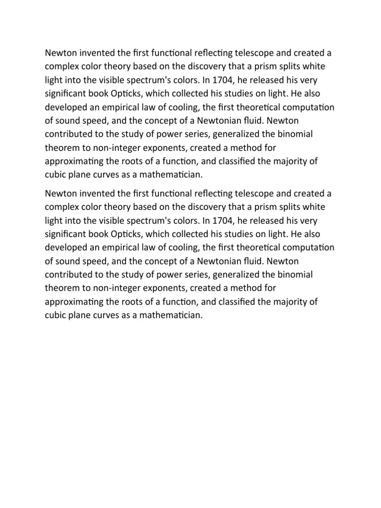 Isaac Newton's Groundbreaking Contributions to Optics, Physics