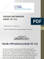 Surah E Mo'Minoon (AYAH: 01-11) : SUBMITTED TO: Dr. Imtiaz Khoso Sofia/HC-2394/BBA-3/Islamic Studies/Management Sciences