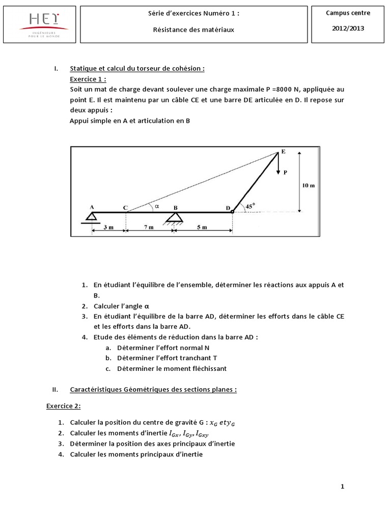 Exercices Corrigés en RDM 1ère Année | PDF | Résistance des matériaux ...
